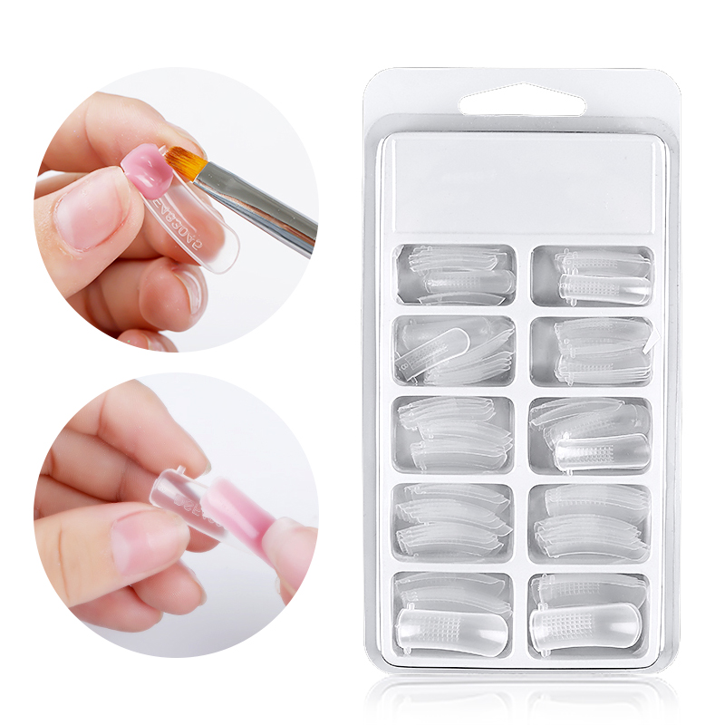 100pcs Reusable Nail Art Extension Nail Gel Mold Form Extension UV Gel Fake Tips Manicure Mold Nail False Tips Tool H014-image-403667445