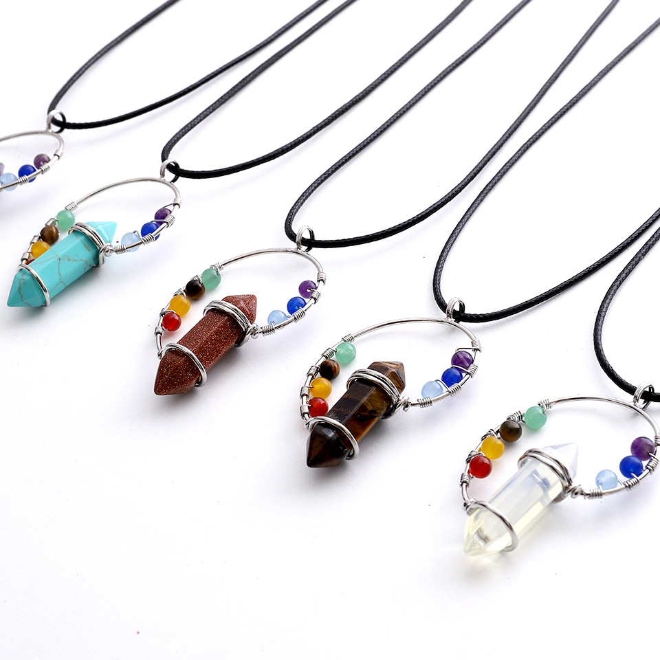 

Natural Stone Pendant Hexagon Column Conch Yoga Spirit Pendant Colorful Stone Single Pendant