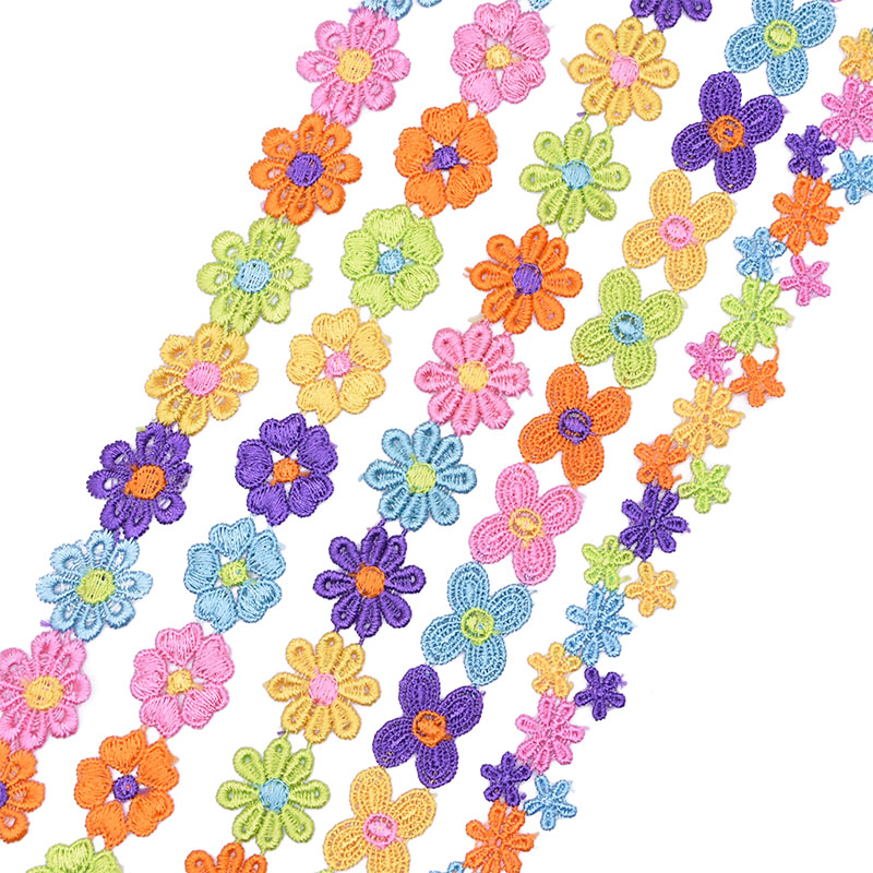 

3Yard Mini Multicolor Polyester Embroidered Flower Lace Trim Daisy Sun Flower Ribbon Handmade DIY Sewing Craft Clothes Wed Decor