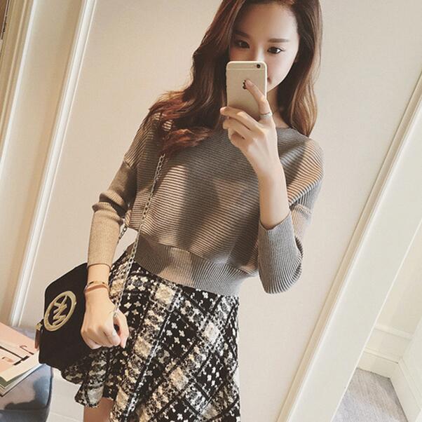 

Autumn Winter New Arrival Hot Sale Fashion Women Cute Sweet Slim Christmas Red White Gray Sweater Crop Top DC746, Black