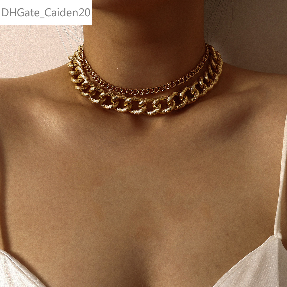 

2pcs/set Gothic Miami Curb Cuban Chunky Thick Necklace Punk Hip Hop Heavy Metal Necklaces Collar For Women Jewelry