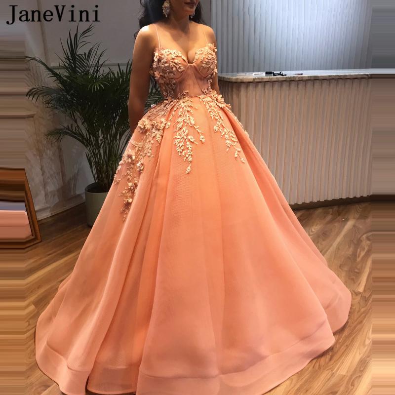 

JaneVini Gorgeous Coral A Line Long Prom Dresses Spaghetti Straps Handmade Flowers Beaded Tulle Plus Size Womens Dress for Prom, Black