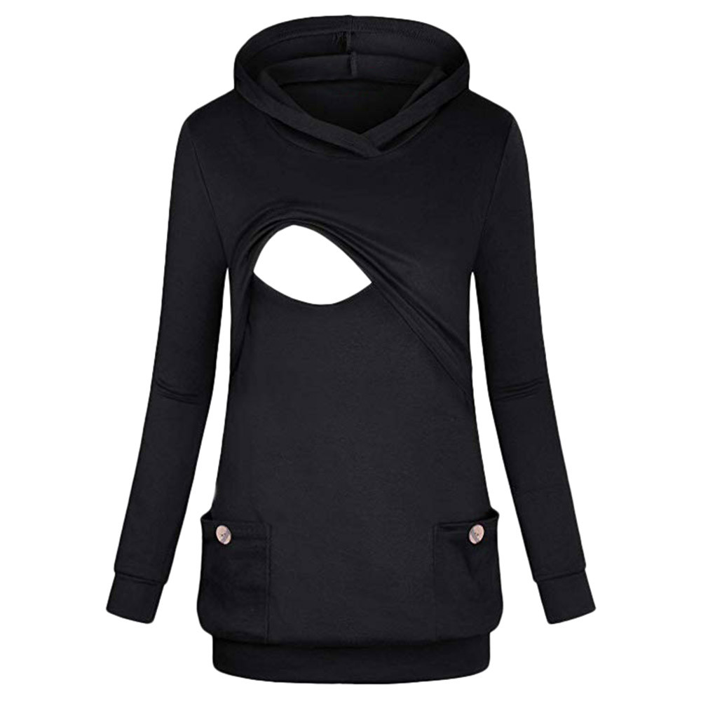

KLV Sweatshirt For Women Nursing Hoodie Long Sleeves Striped Tops Breastfeeding Hoodie Sweatshirt #6-7, Red