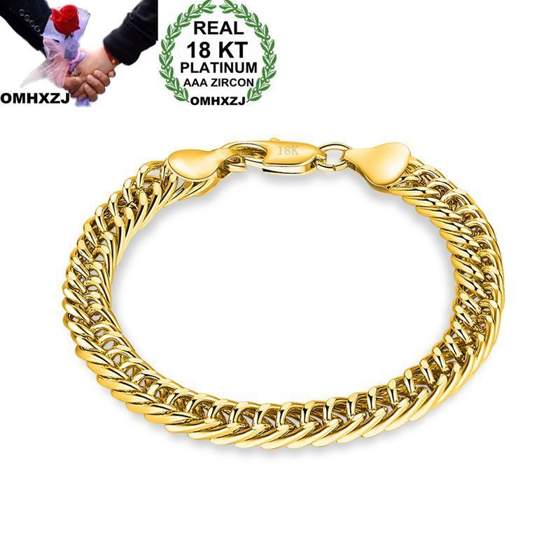 

OMHXZJ Wholesale Personality Fashion Unisex Party Wedding Gift Gold Full Lateral Chain 18KT Gold Bracelet BR133, Black