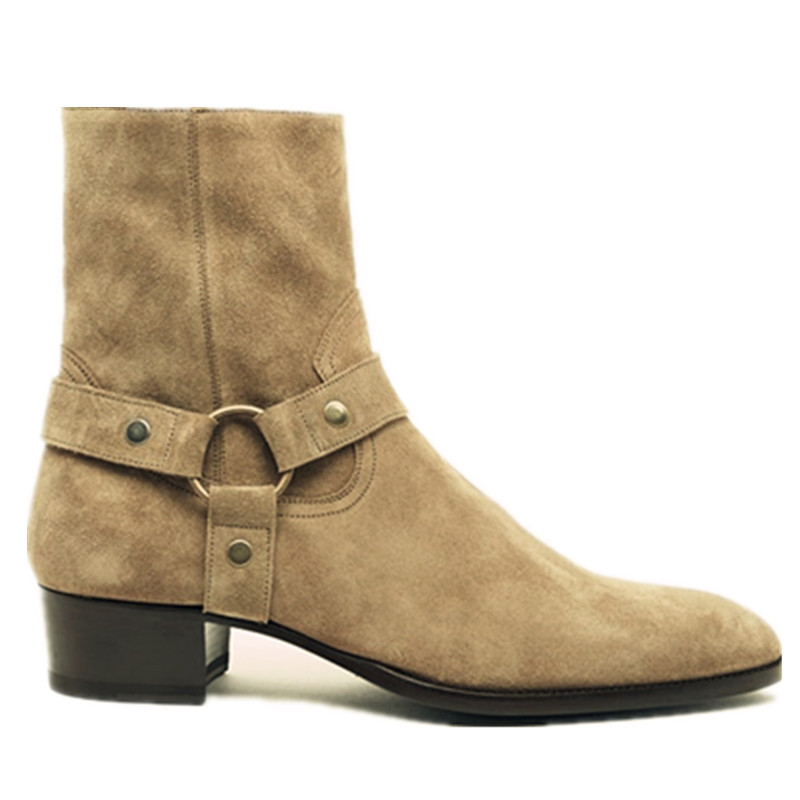 

New Exclusive handmade quality wayharry men buckle strap suede Boots wedge new color factory sale dropship boots, Camel