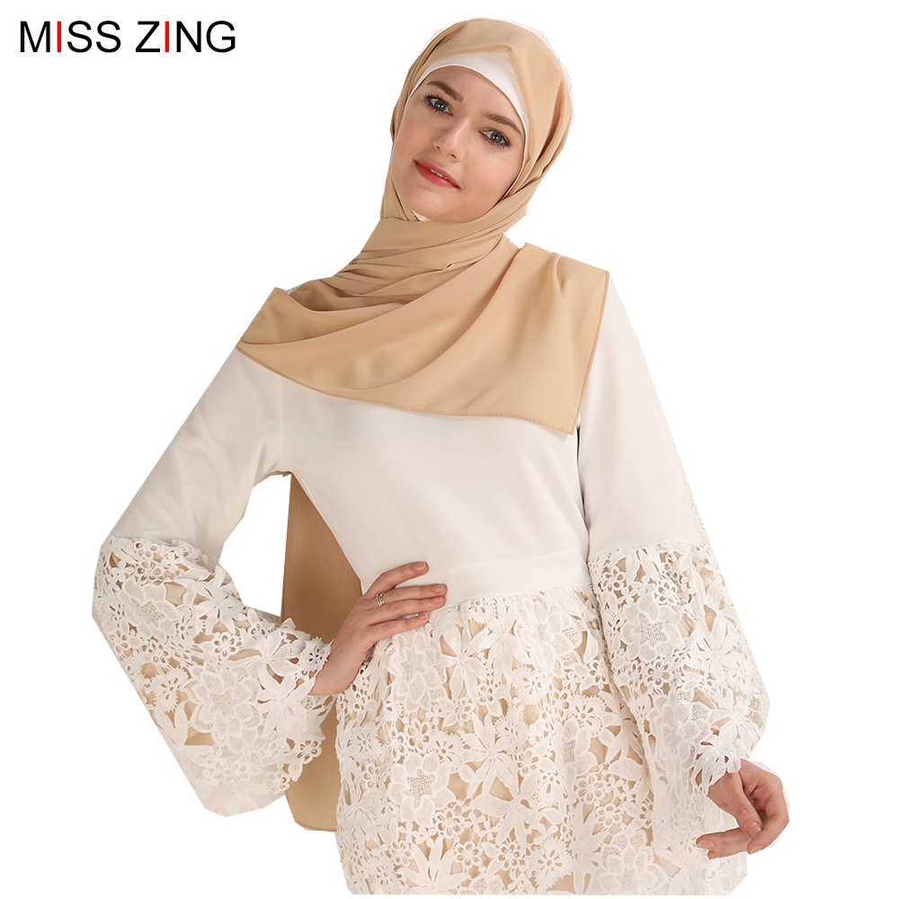 

Zing Fashion Muslim Women Top Hollow Floral Shirt Classic Modest French Blouse Inner Muslim Tops Islamic Prayer Clothing Spring