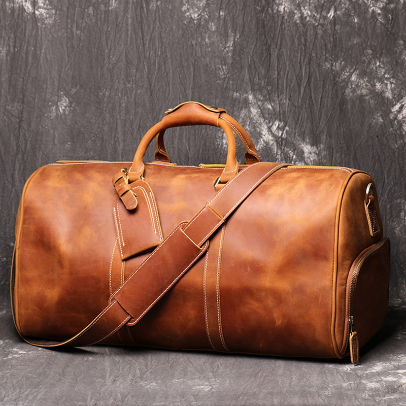

Mens Travel Bag Full Grain Genuine Leather Travel Duffel Bag Tote Overnight Carry On Luggage Weekender Bags, Dark brown