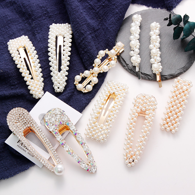 

2020 Full Pearls Hair Clips Women Girls Elegant Pearl Geometric Crystal Hairpins Headbands Barrettes Fashion Hair Accessories