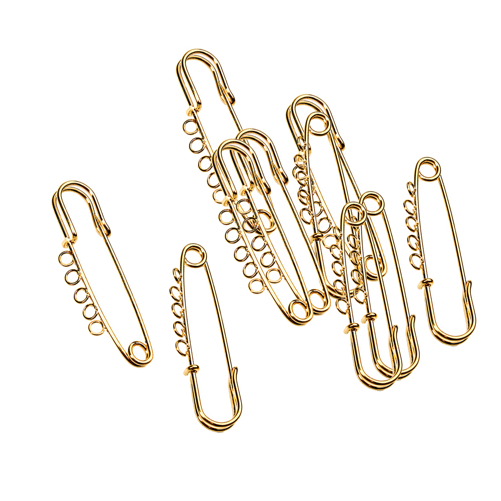 

10 pieces metal safety pins gold tone 60mm, Black
