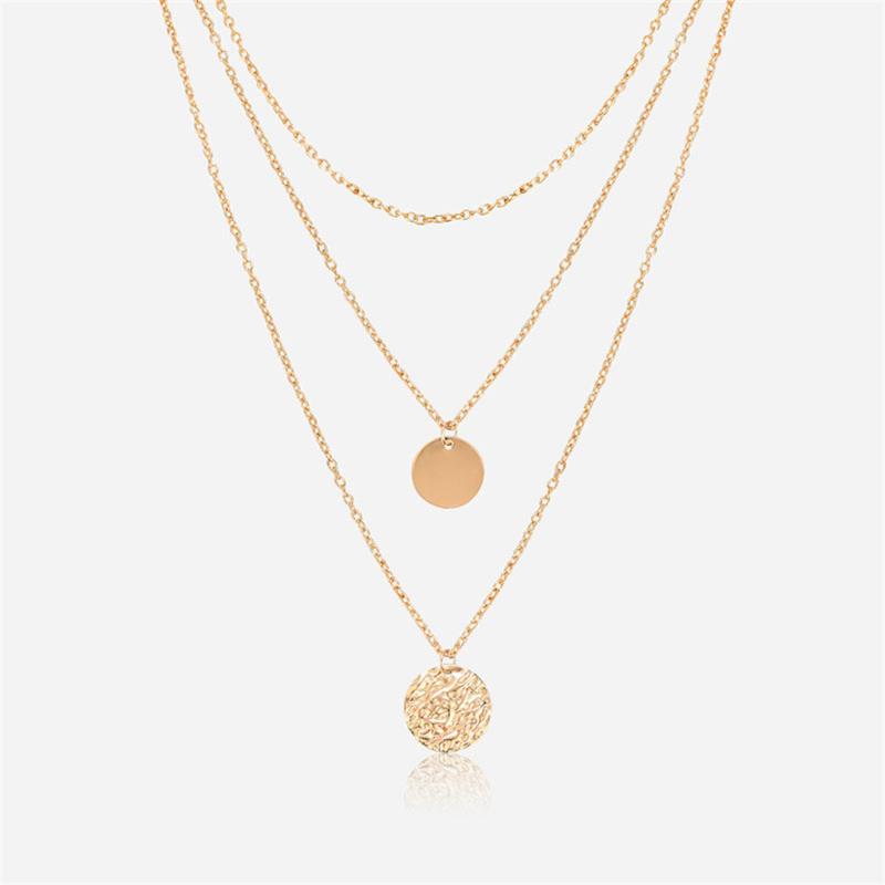 

Ladies Irregular Multi-layered Concave Moon r Pendant Chain Necklace Fashion Creative Round Multi-layer Necklace Jewelry Y30