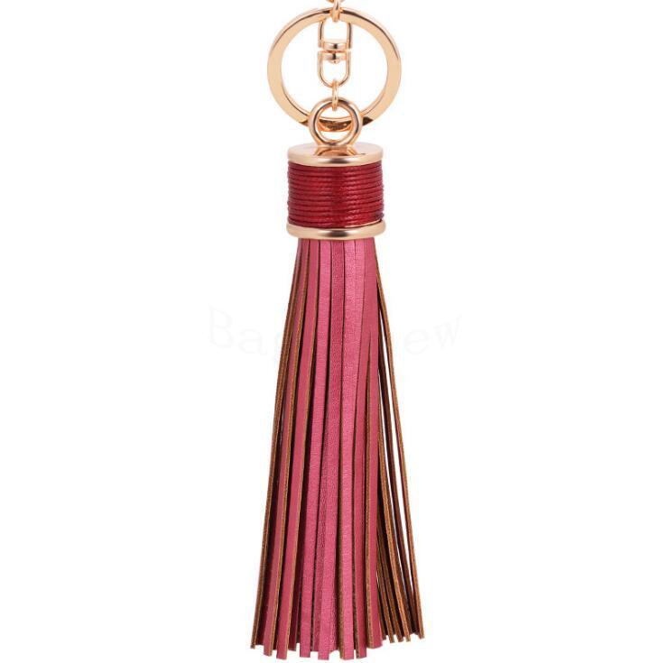 

Tassels Key Chain Women Simple PU Leather Tassel Keychain Bag Pendant Rose Gold Color Cap Car Holder Retro Jewelry Free Shipping
