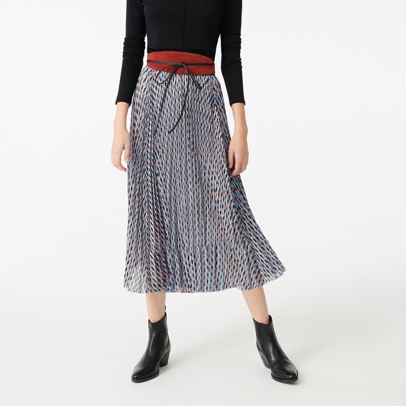 

2020 Spring Summer Temperament Elastic Waist Print Pleated Skirt Women, Mixed
