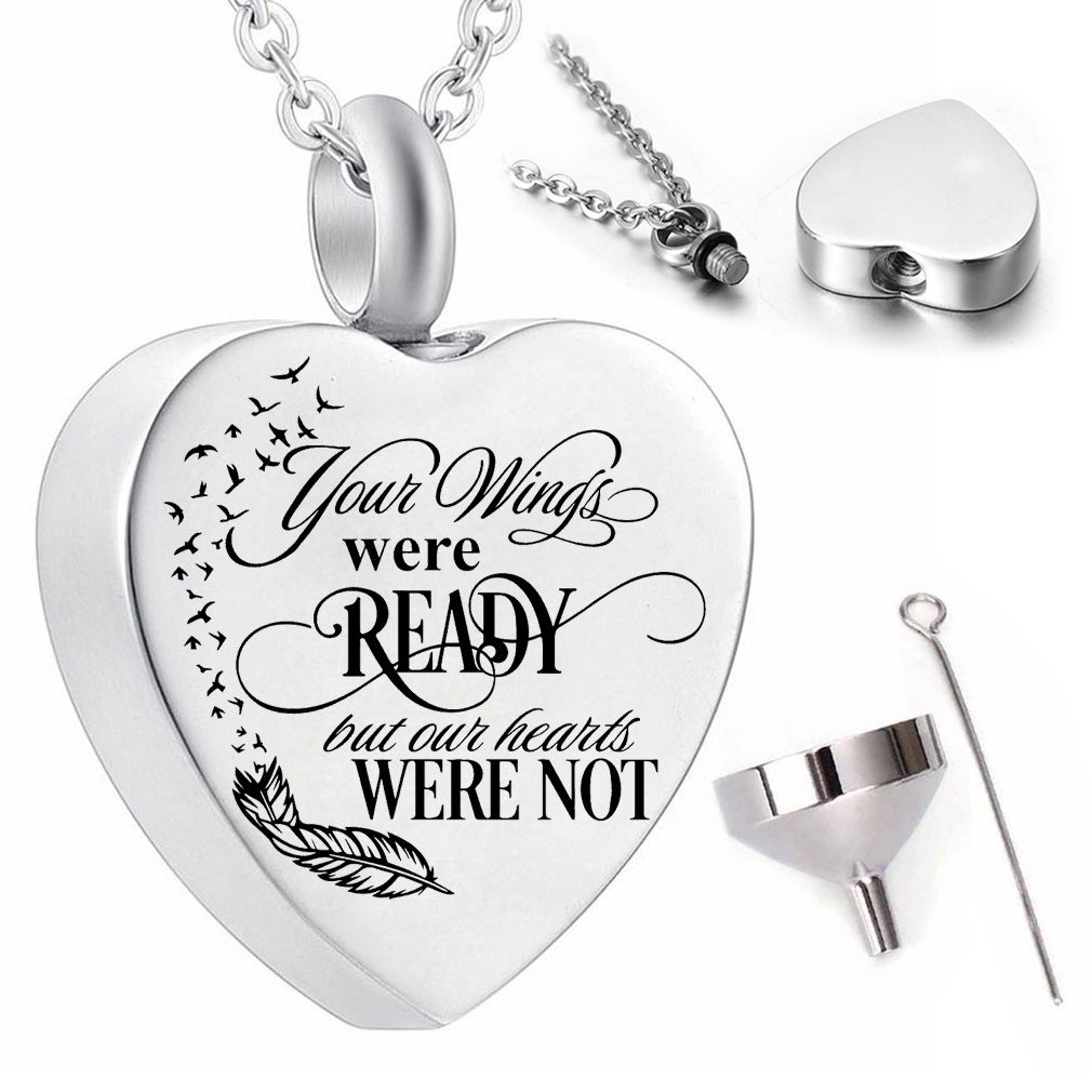 

Heart Cremation Urn Necklace for Ashes Urn Jewelry Memorial Pendant with Gift Bag - Your wings were ready but our hearts were not