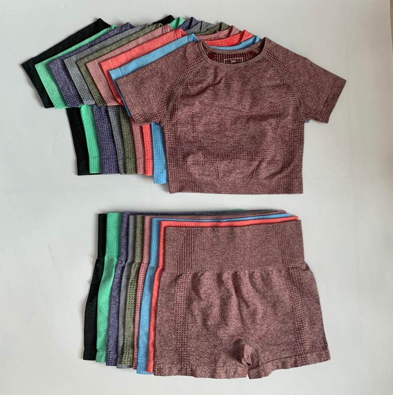 

High waist sweatpants Women Short Sleeve Yoga Set 2 Piece Vital Seamless Sport Suit Gym Clothes Fitness CrTight sports suit, Black