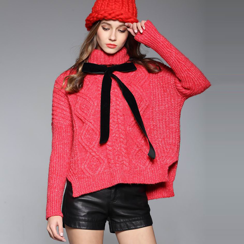 

Women Red Sweaters And Pullovers 2019 New Autumn Winter Clothing Casual Knitted Women Tops Long Sleeve Basic Sweaters For