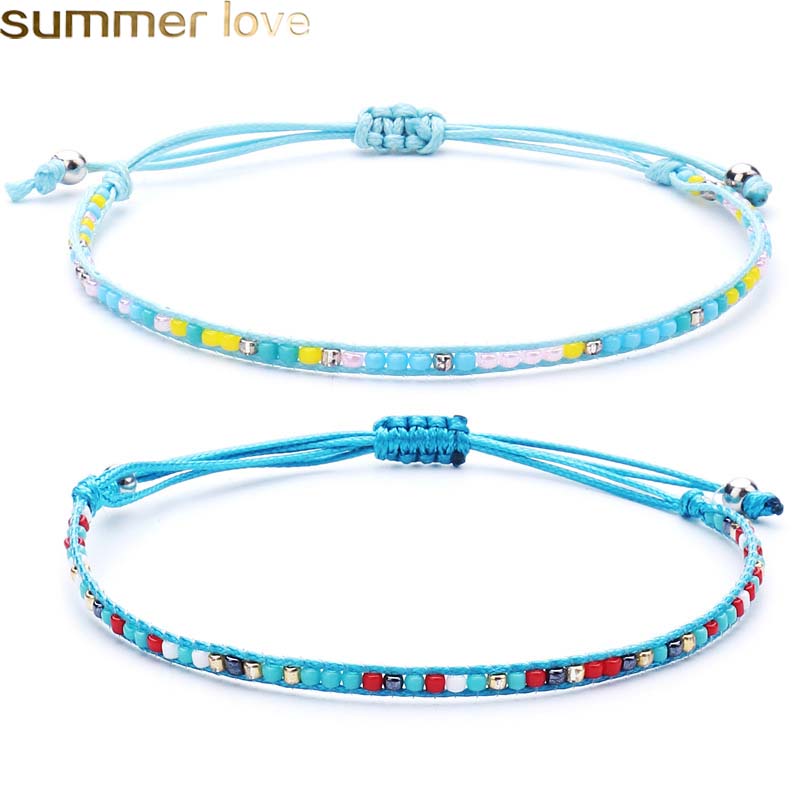 

Handmade Bohemia Weave Rope Chain Bracelets For Woman Men Crystal Seed Beads Charms Wristband Bracelet Bangles Summer Jewelry
