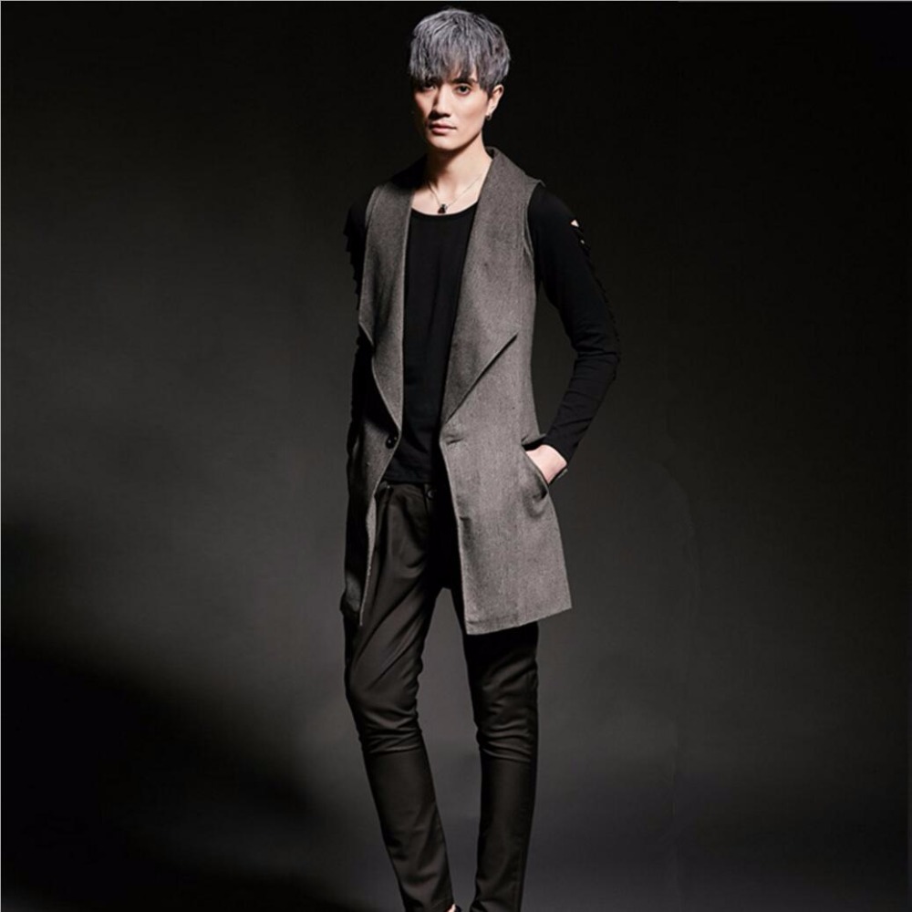 

2018 Men's clothing GD Hair Stylist fashion slim costume DJ Vest plus size Singer costumes, Gray