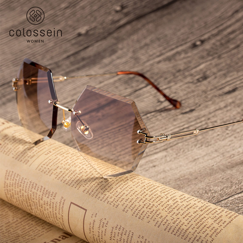 

COLOSSEIN Fashion Sunglasses Women Round Gradient Metal Frame Brown Pink Lens Sun Glasses Eyewear UV400 feminino