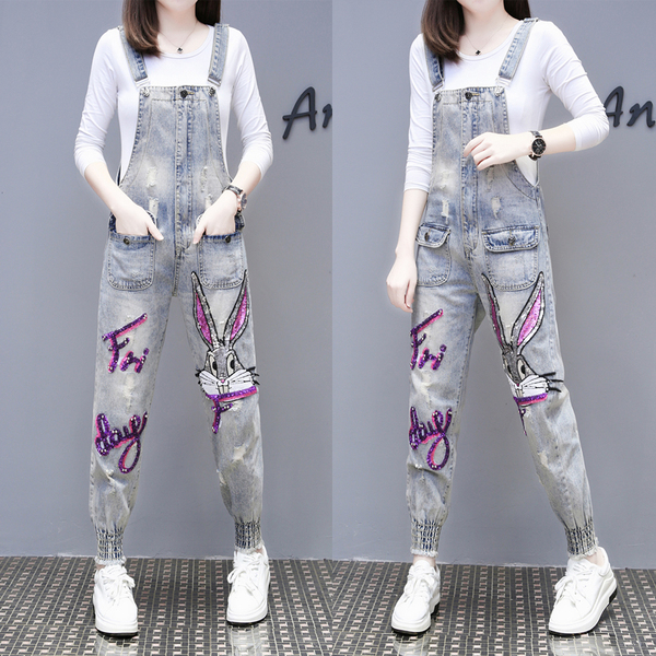

Purple European Fashion Sequins Denim Overalls ShuHua89