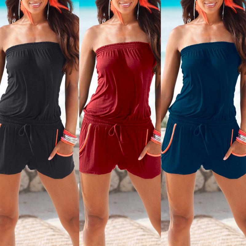 

Summer Sport Sleeveless Backless Comfort Rompers Women Casual One-Collar Short Jumpsuit 2020 New Playsuits Sexy Mini Bodysuit, Black