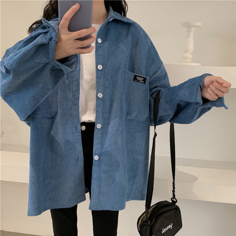 

Hot Hot Autumn Women Wild Shirt Pocket Button Turn-down Collar Thick Shirt All-match Female, Pink