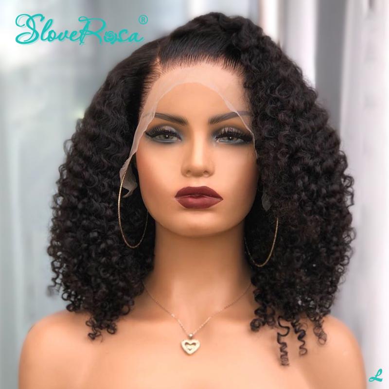 

180% Short Curly Bob 13x4 Lace Front Human Hair Wigs Remy Brazilian For Women Pre Pluck Natural Color Bleached Knots Slove Rosa, As pic
