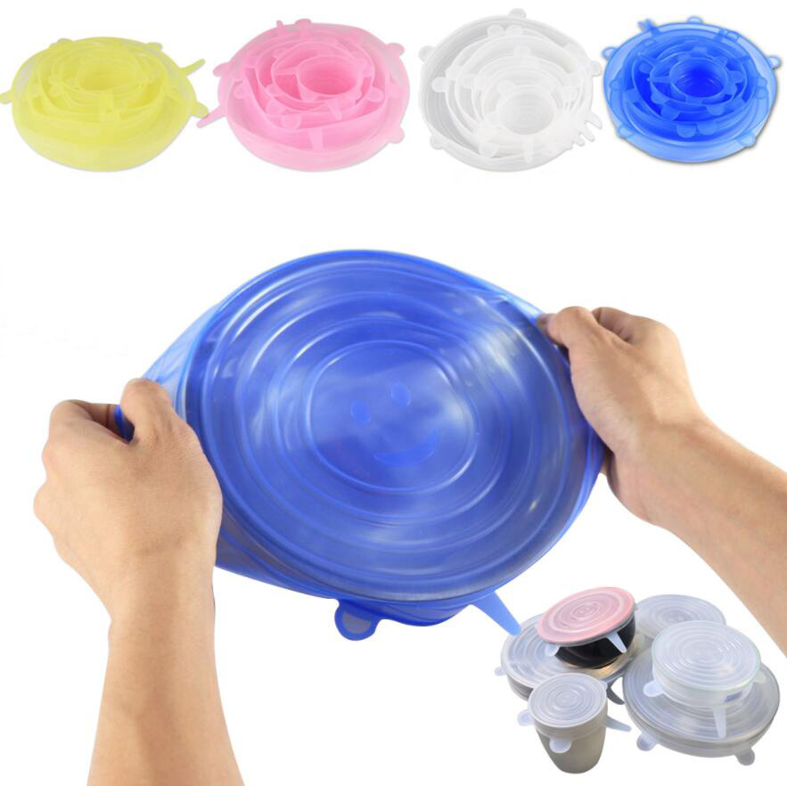 

Silicone Stretch Suction Pot Lids Food Grade Silicone Fresh Keeping Wrap Seal Lid Pan Cover 4 Color Nice Kitchen Accessories 6pcs/Set DHL