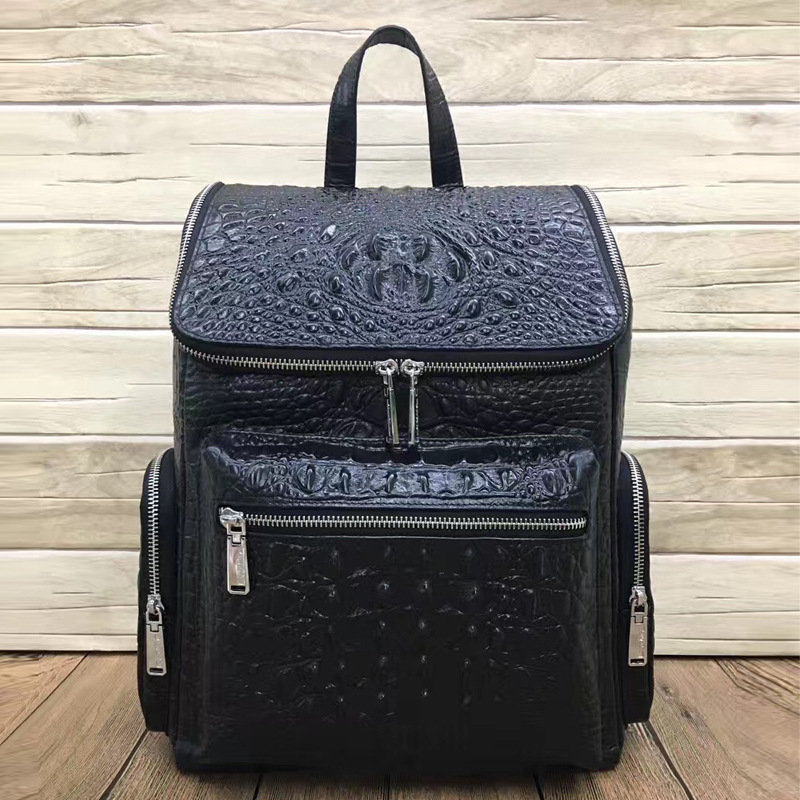 New casual men's backpack Korean fashion real leather bag crocodile pattern computer bag college student travel bag designer