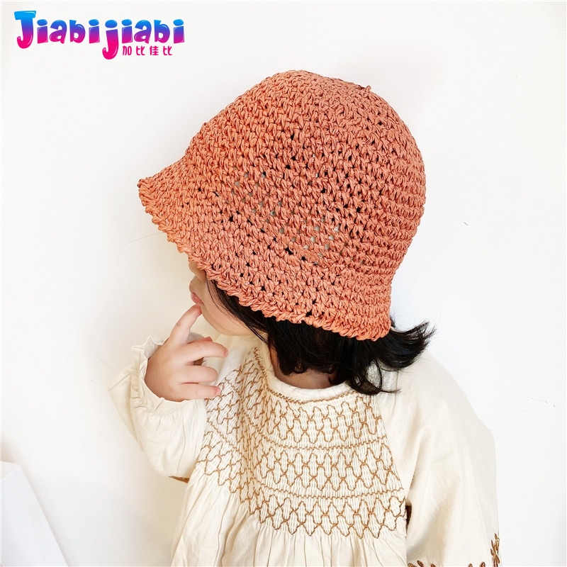 

Panama Summer Straw Hat For Kids Baby Boys Girls Sunshade Bucket Hat Toddler Child monochrome UV Sun Visor Beach 1-4 old, Orange