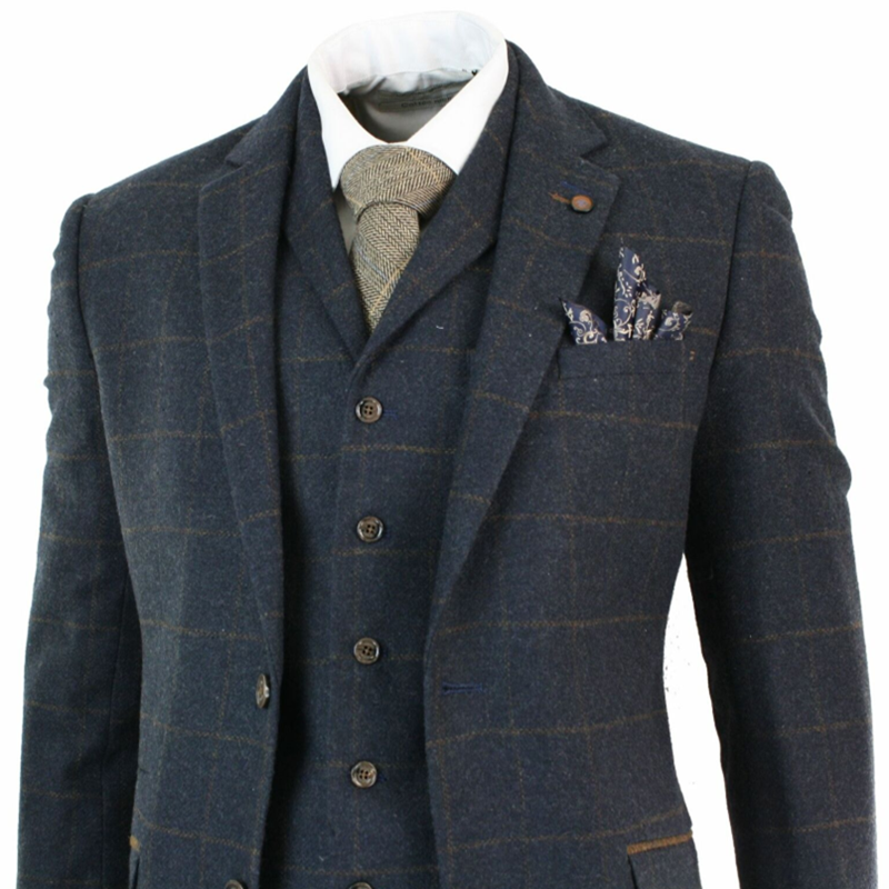 

2020 Navy Blue Mens Suits Wool 3 Piece( Jacket+vest+pants) Notched Lapel Costume Homme Formal Suit Custom Made, Picture color