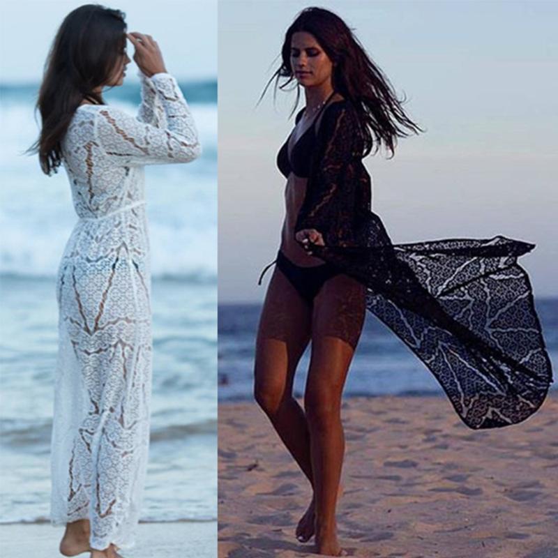 

Lace Crochet Beach Cover Up Women Long Kimono Coat Tunica Playa Hollow Out Beach Dress Saida De Praia Bathing Suit Beachwear Tun