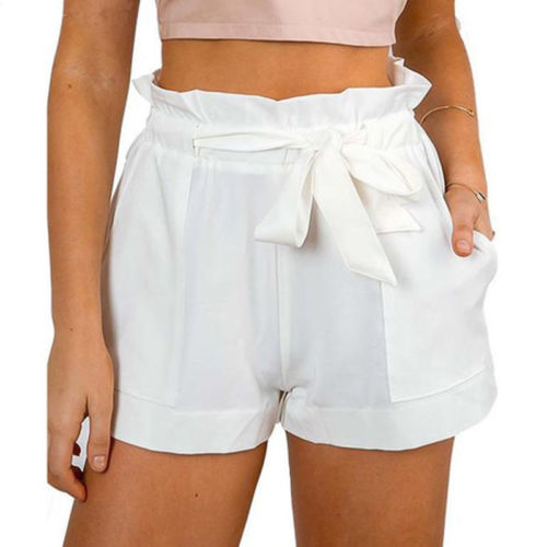 

Women Lady Sexy Ruffled Frill Shorts High Waist Ladies Party Mini Shorts Beach Bow Solid Trousers, Khaki