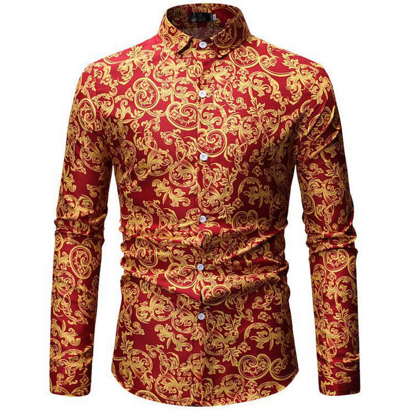 

Re-vintage Flower Prints, Men's Leisure Shirts, Classical Fashion Men's Clothing, Sweat Long Sleeve Garments, Color 26, Brown