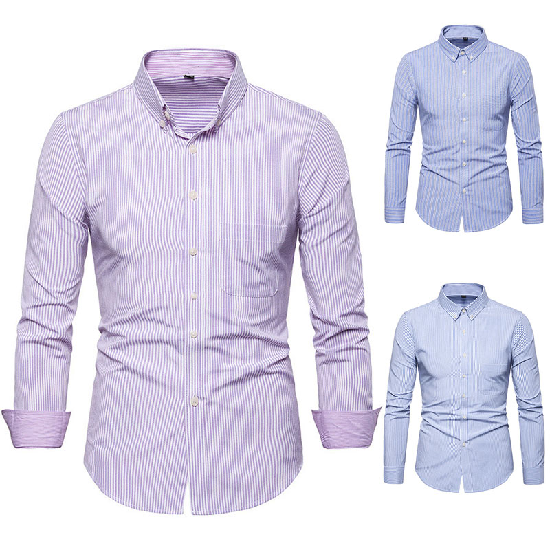 

Men Print Shirts Long Sleeves Slim Fit Striped Tops for Spring -5XL IK88, Blue