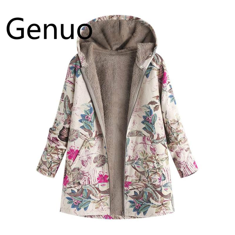 Manteaux à capuchon en coton Veste d'hiver manteau femmes Outwear chaud Outwear capuche imprimé floral poches Vintage Oversize Manteaux