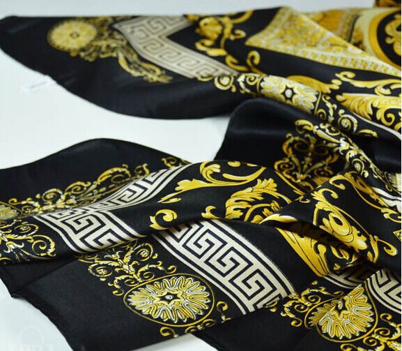 

Fashion- famous style 100% silk scarves of woman and men solid color gold black Neck print soft fashion Shawl women silk scarf square