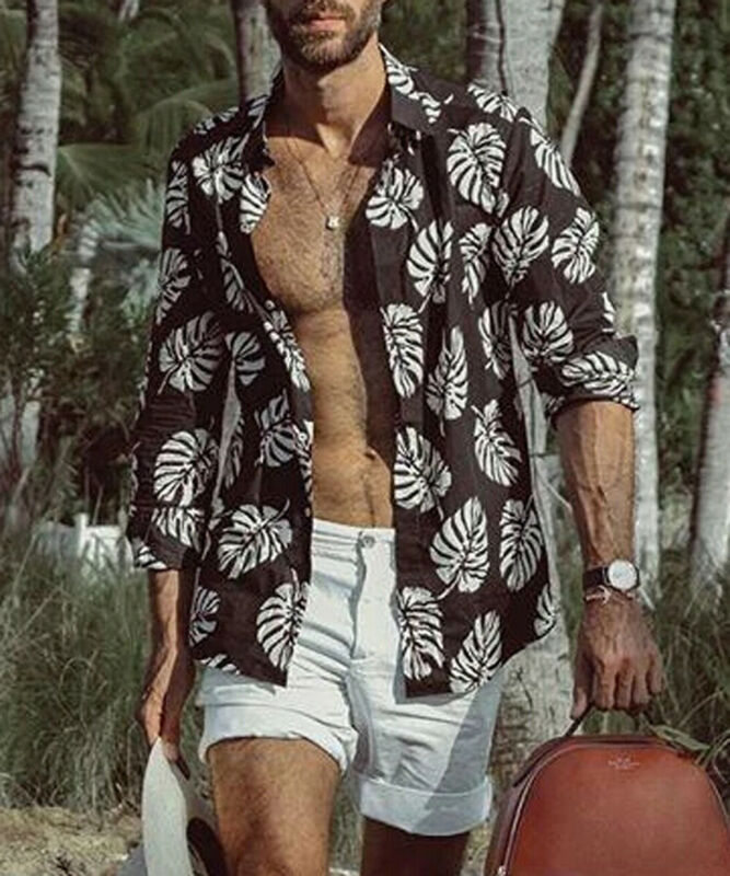 

Men Summer Printed Beach Hawaiian Shirt Comfort Loose Short Sleeve Tops Buckles Shirts, Blue