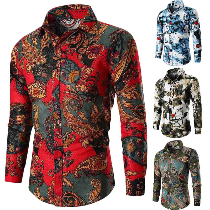 

Fashion Men's Slim Fit Floral Shirt Long Sleeve Cotton Dress Shirts Casual Tops, White;black