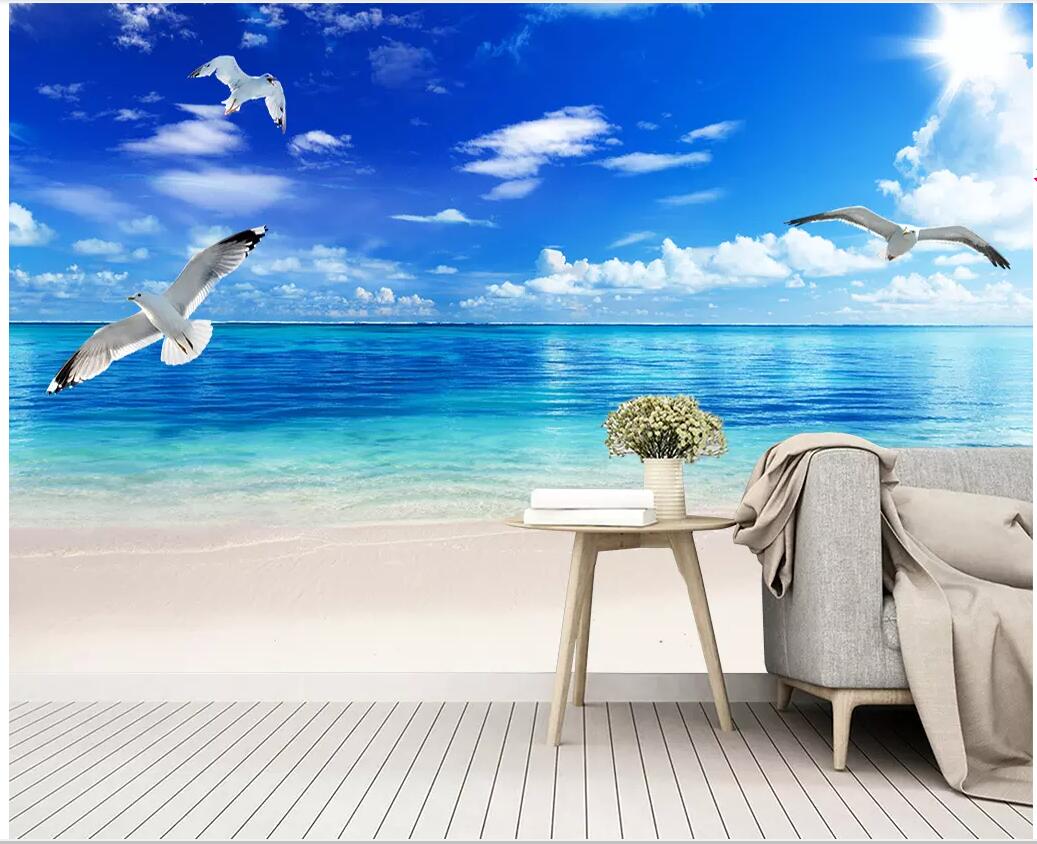 

WDBH 3d wallpaper custom photo mural Beach sea seagull scenery background home decor living room 3d wall murals wallpaper for walls 3 d, Non-woven wallpaper