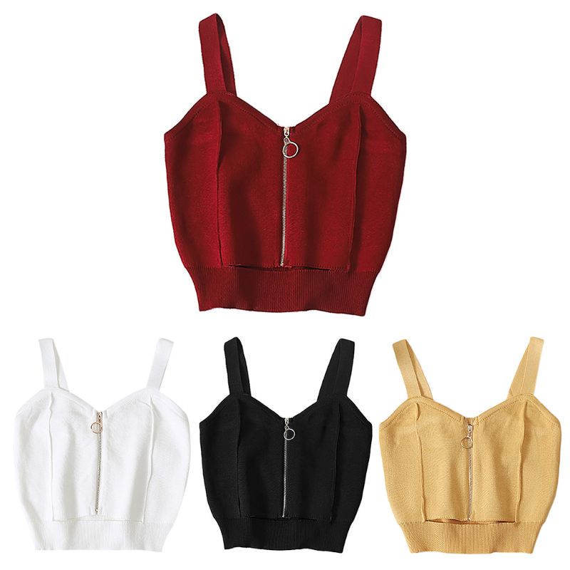 

Women Sleeveless Knitted Zipper V-Neck Solid Color Cutout Sweater Vest Suspenders, Black