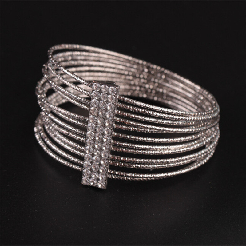 

12Pcs/lot Multi Layer Wire Metal Bangles Exaggerated Personality Crystal Bracelet for Women
