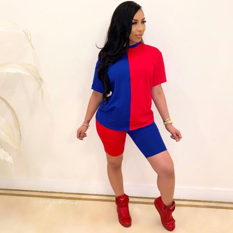 

Women Sports Yoga Sets Summer Tracksuits Patchwork Sportswear Tops+Shorts Suit Two Piece Set Club Party Street 2 Pcs Sexy Outfit, 03