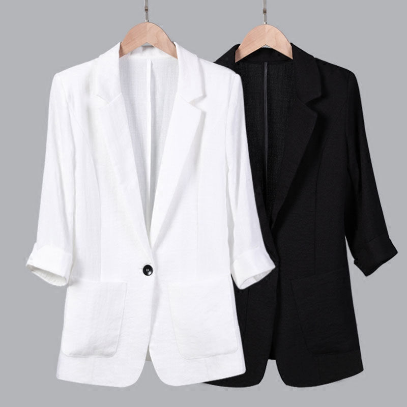 

Plus Size 7XL White Black Women Blazers And Jackets Spring Summer Thin Women Blazer Casual Suit Jacket Blaser Feminino C5365