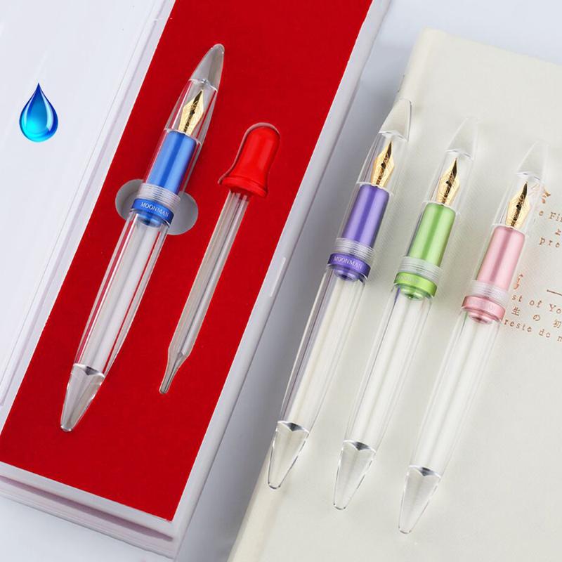 

Upgraded Moonman M2 Dropper Fountain Pen Metal & Transparent Large-Capacity Iridium Fine Point 0.5mm Fashion Writing Gift Set, Red