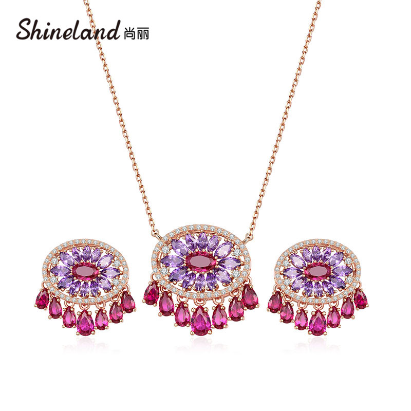 

Shineland Classic Women's Wedding Jewelry Set Crystal Tassel Bridal Earring Necklace Bohemian Trendy Bijoux Party Gift, As pic