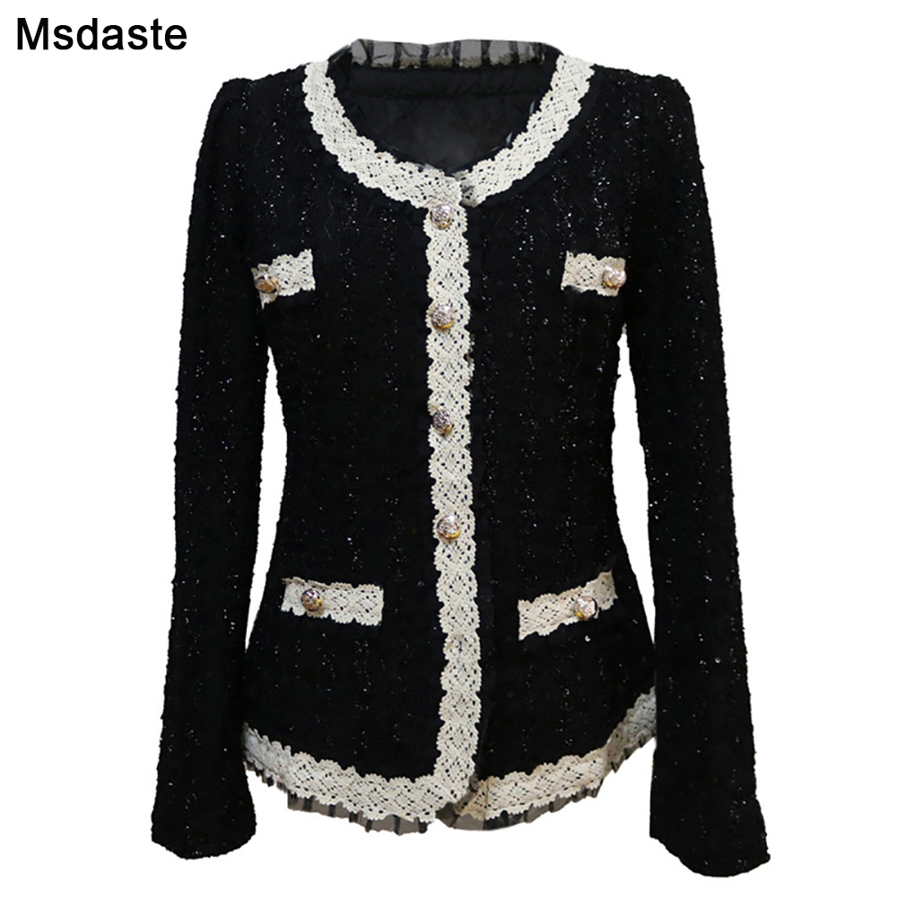 

Women Blazers Feminino 2019 Autumn Paillette Lady Jackets and Coats Blaser Femme Chaqueta Mujer Jaqueta Feminina Black White