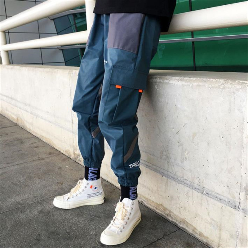 

Printed Color Block Patchwork Track Pants Vintage Mens Hip Hop Windbreaker Streetwear Trousers Harem Pants Male, Black