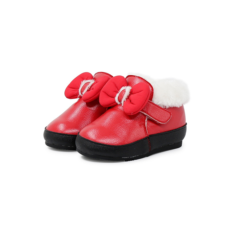 

Girls Baby Cotton Shoes Bowtie Thickening Toddler Shoes Winter Soft Bottom Shoes Red Baby Winter Boots Cotton
