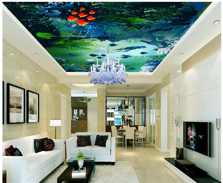 

3d ceiling murals wallpaper custom photo mural Seabed fish coral algae painting bedroom home decor 3d wall murals wallpaper for walls 3 d, Non-woven