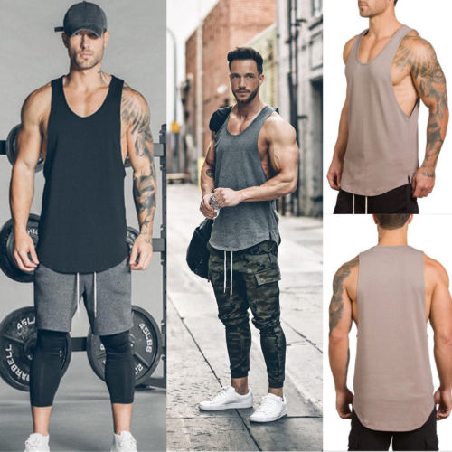

Men Muscle Stringer Bodybuilding Tank Top Fitness Singlet Sleeveless Vest, Black